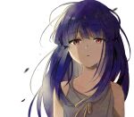  1girl bangs blunt_bangs dress expressionless eyebrows_visible_through_hair flat_chest furude_rika highres higurashi_no_naku_koro_ni long_hair looking_at_viewer open_mouth purple_hair red_eyes shosudo simple_background solo white_background white_dress 