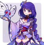  butterfly kimono purple_hair raiden_(genshin_impact) raiden_shogun smile touyarokii 