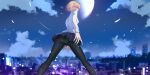  1girl absurdres ahoge arcueid_brunestud black_legwear clouds from_below highres isetnation melty_blood moon moonlight night panties panties_under_pantyhose pantyhose self_upload short_hair skirt sky sweater tsukihime tsukihime_(remake) underwear 