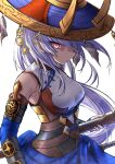  1girl absurdres bare_shoulders breasts character_request duel_monster hat highres kakutasu_(akihiron_cactus) long_hair looking_at_viewer medium_breasts purple_hair red_eyes simple_background solo sword tagme very_long_hair weapon white_background yu-gi-oh! 