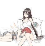  2girls arknights bare_legs blush brown_eyes brown_hair closed_eyes closed_mouth coffee_mug cup dated detached_wings doctor_(arknights) dress energy_wings english_text exusiai_(arknights) feet_out_of_frame female_doctor_(arknights) grey_shorts halo holding holding_cup lap_pillow long_hair lying mug multiple_girls on_side pillow redhead short_hair short_shorts shorts simple_background sitting sleeping sleeveless sleeveless_dress smile stuffed_animal stuffed_bunny stuffed_toy tank_top tianye_toshi very_long_hair white_background white_dress wings yuri 