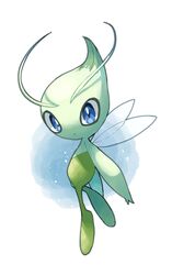  absurdres antennae blue_eyes celebi closed_mouth commentary_request full_body highres looking_at_viewer mythical_pokemon nako_(nekono_shippo75) no_humans pokemon pokemon_(creature) solo white_background 