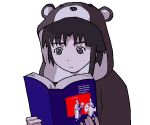  1girl animal_costume bear_costume book brown_eyes brown_hair hair_ornament hairclip holding holding_book iwakura_lain oekaki psicochurroz reading serial_experiments_lain sicp simple_background single_sidelock solo textbook white_background x_hair_ornament 