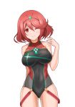  1girl breasts competition_swimsuit gem hair_ornament headpiece highres jewelry large_breasts one-piece_swimsuit one_eye_closed pyra_(pro_swimmer)_(xenoblade) pyra_(xenoblade) red_eyes redhead short_hair smile swimsuit thighs tiara xenoblade_chronicles_(series) xenoblade_chronicles_2 