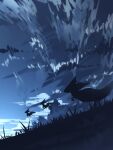  alu_drp clouds commentary_request dark dragapult dreepy from_below grass highres night no_humans outdoors pokemon pokemon_(creature) silhouette sky 