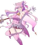  1girl alternate_costume boots breasts covered_navel gloves hair_behind_ear hair_ears halter_top halterneck highres holding holding_wand large_breasts long_hair magical_girl maria_cadenzavna_eve mochi_hanpen open_hand open_mouth pink_footwear pink_hair pink_skirt senki_zesshou_symphogear sideboob skirt solo thigh-highs thigh_boots thigh_strap v-shaped_eyebrows wand white_gloves 