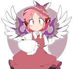  1girl animal_ears bangs bird_ears bird_wings brown_dress brown_headwear closed_mouth dress eyebrows_visible_through_hair grey_eyes ini_(inunabe00) long_sleeves looking_at_viewer mystia_lorelei pink_hair shirt short_hair solo standing touhou white_shirt white_wings wide_sleeves winged_hat wings 