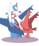  claws closed_eyes commentary floating heart highres holding_hands latias latios looking_down no_humans pokemon pokemon_(creature) red_eyes shabana_may white_background 