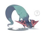  ? alu_drp claws commentary_request dragapult floating half-closed_eyes highres no_humans pokemon pokemon_(creature) sideways_glance solo spoken_question_mark top-down_bottom-up white_background 