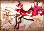  1girl animal animal_ears cape castle choker cure_chocolat dog_ears dog_tail earrings extra_ears gloves hat horse horseback_riding jewelry kamikita_futago kenjou_akira kirakira_precure_a_la_mode magical_girl precure red_eyes redhead riding short_hair solo tail very_long_tail white_gloves 