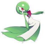  1girl arm_up bangs bob_cut colored_skin commentary flat_chest full_body gardevoir green_hair green_skin hair_over_one_eye looking_at_viewer lotosu multicolored multicolored_skin outstretched_arm pokemon pokemon_(creature) red_eyes shiny shiny_hair short_hair simple_background solo two-tone_skin white_background white_skin 