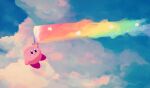  blue_sky blush_stickers clouds flying highres kirby kirby&#039;s_dream_land_3 kirby_(series) rainbow rainbow_sword sky smile star_(symbol) suyasuyabi ufo 