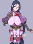  1girl arm_guards armor bangs black_gloves bodysuit breasts conto curvy fate/grand_order fate_(series) fingerless_gloves gloves highres japanese_armor kote large_breasts loincloth long_hair looking_at_viewer low-tied_long_hair minamoto_no_raikou_(fate) parted_bangs purple_bodysuit purple_hair ribbed_sleeves rope smile solo very_long_hair violet_eyes 