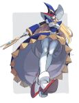 1girl android bangs berkana blonde_hair breasts gloves hat head_tilt highres large_breasts long_hair mega_man_xtreme_2 open_mouth robot robot_ears smile solo staff takamiyadaira white_gloves witch witch_hat