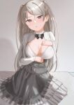  1girl blush breasts brown_eyes conte_di_cavour_(kancolle) dress eyebrows_visible_through_hair highres kantai_collection large_breasts layered_dress long_hair long_sleeves looking_at_viewer parted_lips sakieko silver_hair solo two-tone_dress two_side_up white_dress 