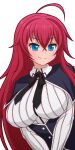  1girl ahoge blue_eyes breasts capelet hair_between_eyes high_school_dxd kuoh_academy_school_uniform large_breasts long_hair mike_inel redhead rias_gremory school_uniform smile solo transparent_background upper_body 
