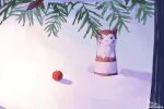  apple blue_eyes closed_mouth food fruit furret highres looking_at_viewer no_humans pokemon pokemon_(creature) red_apple signature snow sofra tree twitter_username 