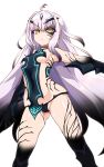  1girl bangs bare_shoulders black_panties breasts brown_eyes fairy_knight_lancelot_(fate) fate/grand_order fate_(series) highres horns isemagu jewelry long_hair looking_at_viewer neck_ring panties revealing_clothes sideboob sidelocks small_breasts tail thighs underwear white_hair 