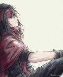  1boy black_hair cloak final_fantasy final_fantasy_vii gloves headband highres long_hair looking_up messy_hair red_eyes sleeves_rolled_up vincent_valentine warori_anne white_background 
