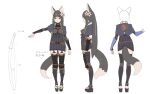  1girl animal_ears arm_at_side armor bangs belt black_legwear black_skirt blunt_bangs breasts brown_belt capelet closed_mouth enkyo_yuuichirou flower fox_ears fox_tail garter_straps grey_capelet hair_between_eyes hair_flower hair_ornament high-waist_skirt japanese_armor katana kitsunegasaki_tametsugu_(tenka_hyakken) kusazuri long_hair looking_at_viewer medium_breasts miniskirt multiple_views official_art orange_eyes pink_flower platform sandals skirt stirrup_legwear sword tail tenka_hyakken thigh-highs toeless_legwear vambraces weapon 