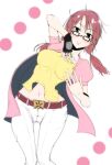  1girl asikaga_yosimitu breasts glasses highres impossible_clothes midriff pink_mantle red-framed_eyewear rinko_jerrard toned 