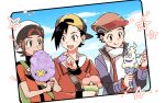  3boys :q backpack backwards_hat bag baseball_cap beanie black_hair blush blush_stickers brendan_(pokemon) brown_eyes brown_hair closed_mouth clouds commentary_request cotton_candy day drifloon eating ethan_(pokemon) green_bag green_eyes hat holding holding_spoon holding_stick jacket long_sleeves lucas_(pokemon) male_focus multiple_boys open_mouth pokemon pokemon_(game) pokemon_dppt pokemon_hgss pokemon_oras pokemon_platinum scarf short_hair short_sleeves sky smile spoon stick teeth themed_object tongue tongue_out upper_teeth vanillish white_headwear white_scarf xichii 