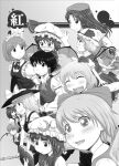  bangs bat_wings blunt_bangs book bow braid broom broom_riding cirno closed_eyes crescent crescent_hat_ornament daiyousei detached_sleeves fairy_wings fangs flandre_scarlet frown greyscale grin hair_bow hair_tubes hakurei_reimu hat hat_bow hat_ornament head_wings highres hong_meiling ice ice_wings izayoi_sakuya kirisame_marisa koakuma maid maid_headdress mimofu_(fullhighkick) mob_cap monochrome nontraditional_miko one_side_up open_mouth outstretched_arms patchouli_knowledge puffy_short_sleeves puffy_sleeves reading remilia_scarlet ribbon-trimmed_sleeves ribbon_trim rumia short_sleeves smile touhou translation_request twin_braids wings witch_hat 
