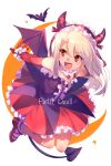  1girl bangs bare_shoulders blush breasts echo_(circa) fate/grand_order fate/kaleid_liner_prisma_illya fate_(series) halloween_petite_devil_(fate/grand_order) illyasviel_von_einzbern long_hair open_mouth red_eyes small_breasts smile solo white_hair 