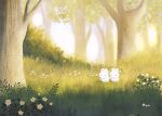  artist_name ayu_(mog) flower forest grass highres holding_hands nature no_humans original rabbit scenery sunlight tree walking 