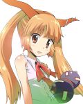  alternate_hairstyle bad_id horns ibuki_suika karu lens_flare long_hair oni orange_eyes orange_hair solo touhou twintails 