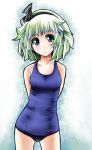  green_eyes green_hair hairband konpaku_youmu one-piece_swimsuit r0g0b0 school_swimsuit short_hair swimsuit touhou 