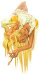  blonde_hair dark_skin dress egg highres kushizukino_ayame long_hair lying on_back original personification see-through solo yellow_eyes 