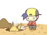  1boy :&gt; :3 cafe_(chuu_no_ouchi) chibi dirt falling gold_(pokemon) hole pokemon pokemon_(creature) raichu shovel worktool 