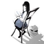  black_eyes black_hair book emukami glasses highres long_hair school_uniform sitting solo 