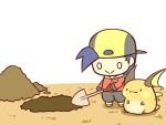  1boy :&gt; :3 cafe_(chuu_no_ouchi) chibi digging dirt gold_(pokemon) hole pokemon pokemon_(creature) raichu shovel tail worktool 