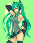  ;p and armpits bare_shoulders hand_on_hip hatsune_miku panties skirt skirt_lift solo striped striped_panties thigh-highs thighhighs tongue underwear vocaloid wink 