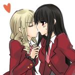   &lt;3 black_hair closed_eyes kiss lucifer necktie red_eyes satan stakes_of_purgatory umineko_no_naku_koro_ni white_hair yuri  