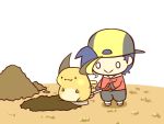  1boy :&gt; :3 cafe_(chuu_no_ouchi) chibi dirt gold_(pokemon) hole pokemon pokemon_(creature) raichu shovel tail worktool 