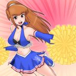 amemiya_sayaka breasts brown_hair cheerleader hamu_agaki midriff navel osu!_tatakae!_ouendan pink_eyes pom_poms ponytail