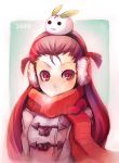  1girl earmuffs idolmaster minase_iori object_on_head pos red_eyes scarf snow_bunny solo 