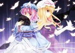  2girls butterfly elbow_gloves fan gap gloves hat saigyouji_yuyuko shiyun touhou yakumo_yukari 