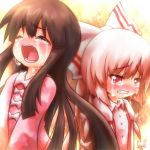  2girls ayakashi_(monkeypanch) bad_id black_hair blush bow child crying fujiwara_no_mokou hair_bow hair_ribbon houraisan_kaguya long_hair multiple_girls red_eyes ribbon sad silver_hair suspenders tears touhou 