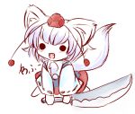  animal_ears chibi fang inubashiri_momiji solo sword tail touhou weapon white_hair wolf_ears yume_shokunin 