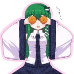  fruit green_hair kochiya_sanae kt2 lowres mandarin mandarin_orange oekaki touhou 