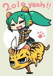  :3 animal_ears animalization blush_stickers chan_co chibi fang hatsune_miku kagamine_rin new_year paw_print tiger tiger_ears vocaloid 