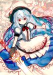  blue_hair food fruit hat highres hinanawi_tenshi long_hair peach red_eyes rondo_bell sketch sword sword_of_hisou touhou weapon 