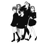  5girls ahoge character_request crossover dress flower formal freckles funeral glasses hair_flower hair_ornament hat head_wreath hellsing hiroe_rei kiryuu_moeka legs misaka_mikoto monochrome necktie pantyhose rip_van_winkle shiina_mayuri short_hair skirt_suit steins;gate suit to_aru_kagaku_no_railgun to_aru_majutsu_no_index uiharu_kazari 