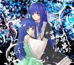  black_dress blue_hair bow dress frederica_bernkastel furude_rika green_dress higurashi_no_naku_koro_ni hug long_hair smile umineko_no_naku_koro_ni violet_eyes 