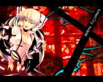  bow breasts cleavage fujiwara_no_mokou hair_bow hair_ribbon kitakaze_higashikaze long_hair red_eyes ribbon silver_hair solo suspenders touhou wallpaper 