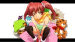  long_hair mahou_sensei_negima mahou_sensei_negima! narutaki_fuuka red_hair redhead sitting strap_slip stuffed_animal stuffed_toy thigh-highs thighhighs ura-ch@os 